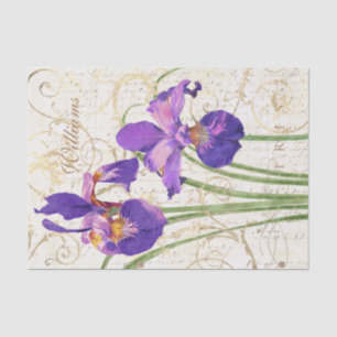 Vintage Purple Iris Gold Script Custom Name Floral Tissue Paper