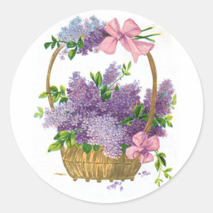 Vintage Purple Lilacs Antique Flower Bouquet Classic Round Sticker
