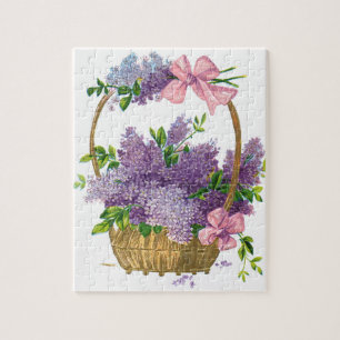 Vintage Purple Lilacs Antique Flower Bouquet Jigsaw Puzzle