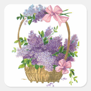Vintage Purple Lilacs Antique Flower Bouquet Square Sticker