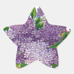 Vintage Purple Lilacs Antique Flower Bouquet Star Sticker