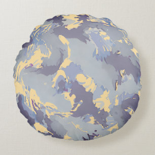 Vintage Purple liquid abstract pattern and beige Round Cushion