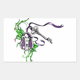 Vintage purple Lock and Key design Rectangular Sticker