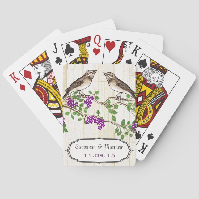 Vintage Purple Love Bird Wedding Gift Playing Card (Back)