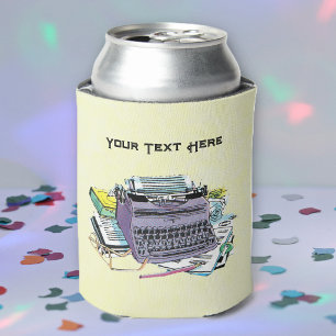 Vintage Purple Manual Typewriter Book Paper Yellow Can Cooler