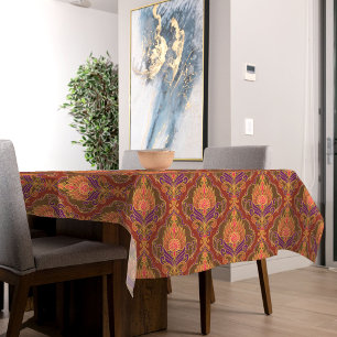 Vintage Purple, Maroon and Gold Floral Pattern Tablecloth