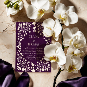 Vintage Purple Mexican Wedding Invitation