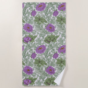 Vintage Purple Moss Green William Morris Floral Beach Towel