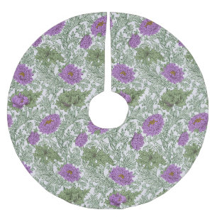 Vintage Purple Moss Green William Morris Floral Brushed Polyester Tree Skirt