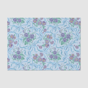 Vintage Purple Pansies Ribbons Light Blue Tissue Paper