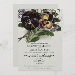 Vintage Purple Pansy Virtual Wedding Invitation