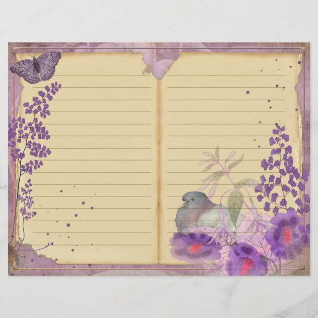 Vintage Purple Passion Floral Journal Page (Front)
