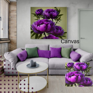 Vintage Purple Peonies Floral Digital Canvas Print