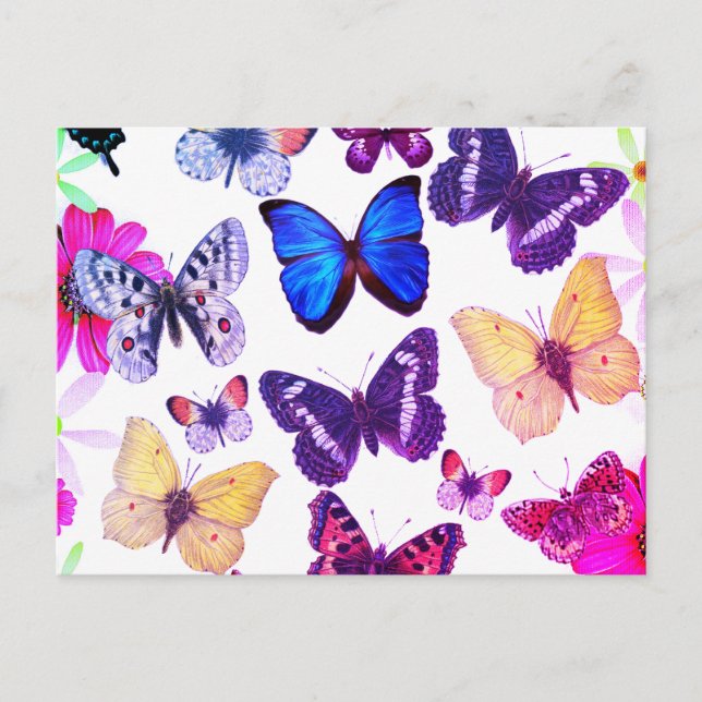Vintage Purple Pink Yellow Colourful Butterflies Postcard (Front)