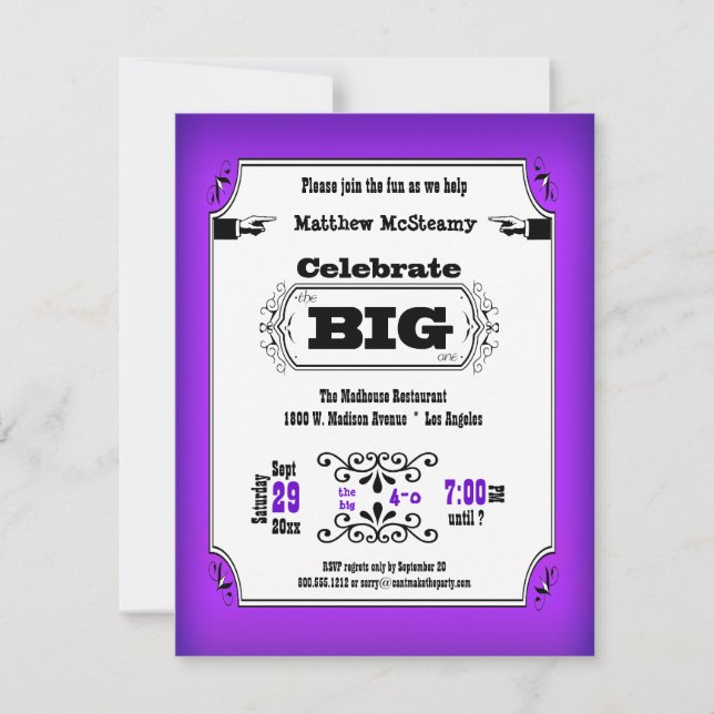 Vintage Purple Playbill Birthday Party Invitation (Front)