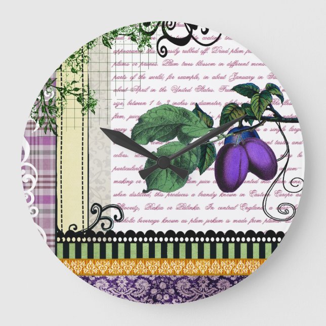 Vintage Purple Plum fruit kitchen clock (Front)