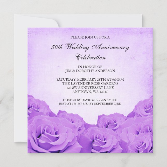 Vintage Purple Rose 50th Wedding Anniversary Invitation (Front)