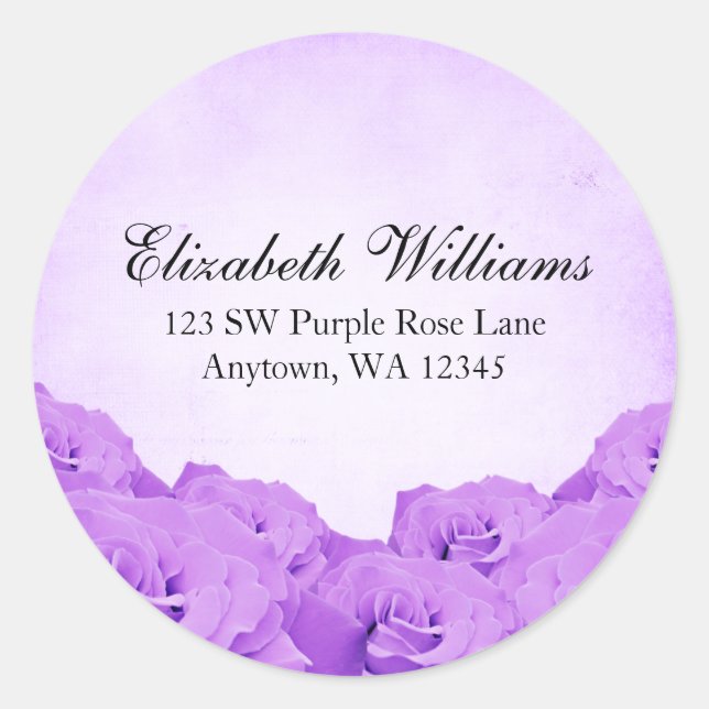 Vintage Purple Rose Address Label Sticker (Front)