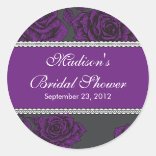 Vintage Purple Rose Bridal Shower Sticker