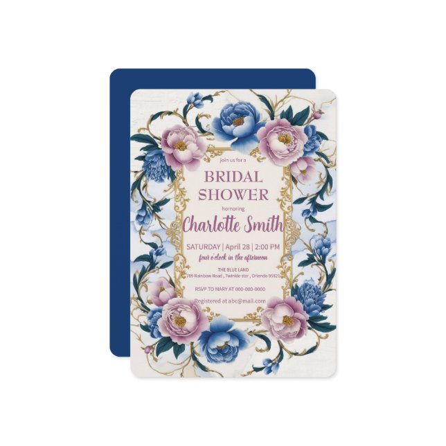 Vintage Purple  Rose Flower antique bridal shower Invitation (Front/Back In Situ)