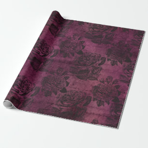 Vintage Purple Rose Pattern Wrapping Paper