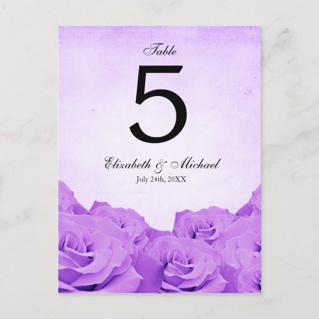 Vintage Purple Rose Wedding Table Number Postcard (Front)