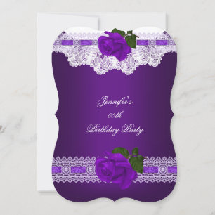 Vintage Purple Rose White Lace Birthday Party Invitation