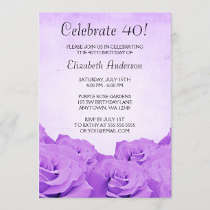 Vintage Purple Roses 40th Birthday Invitations