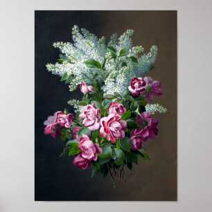 Vintage Purple Roses and White Lilacs Poster