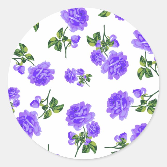 Vintage Purple Roses Classic Round Sticker (Front)