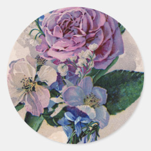 Vintage Purple Roses Classic Round Sticker