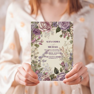 Vintage Purple Roses Floral Wedding Invitation