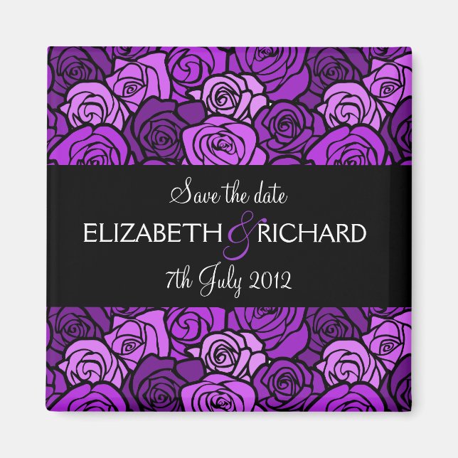 Vintage purple roses 'Save the date' Magnet (Front)