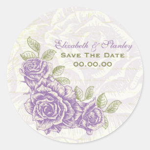 Vintage purple roses wedding Save the Date sticker