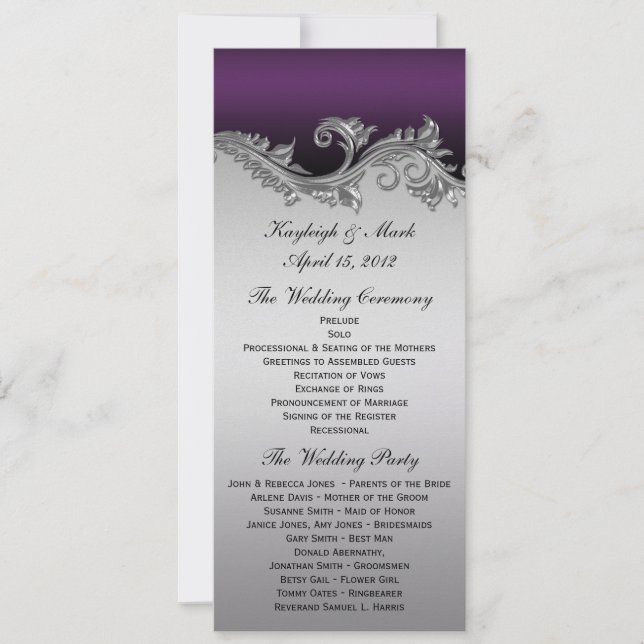 Vintage Purple Silver Black Wedding Program Invita Invitation (Front)