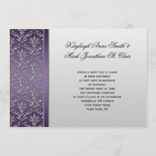 Vintage Purple Silver Damask Wedding Invitation
