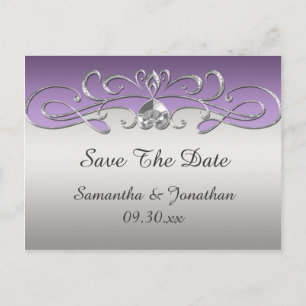Vintage Purple Silver Ornate Swirls Save The Date Announcement Postcard