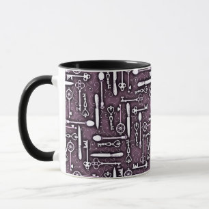 Vintage Purple Steampunk Pattern Keys Knives Spoon Mug