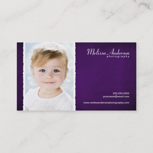 Vintage Purple Studio Portrait Photographer Business Card (Front)