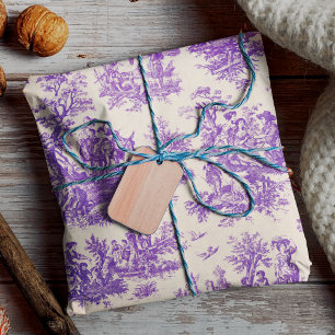 Vintage Purple Toile de Jouy French Floral Wrapping Paper Sheet