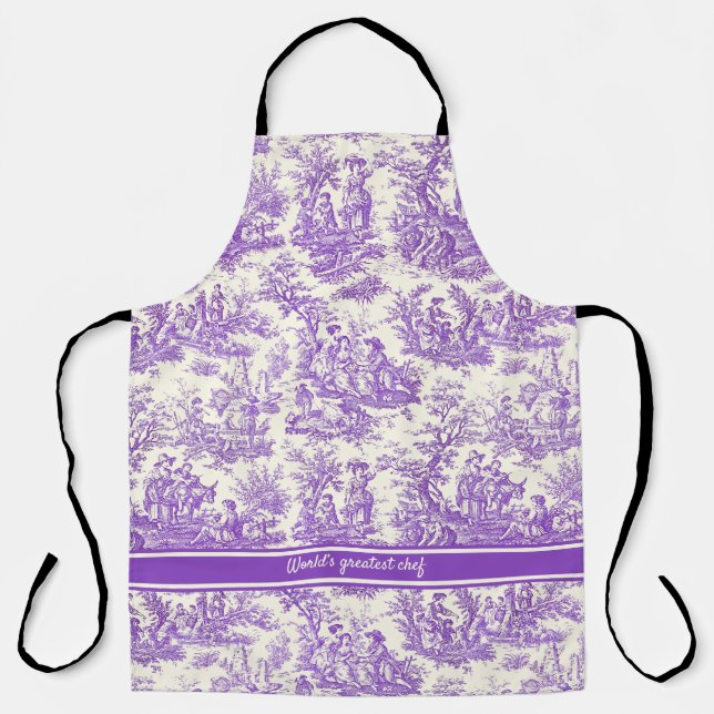 Vintage purple toile de jouy printed apron (Front)