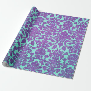 Vintage Purple Turquoise Floral Damask Pattern Wrapping Paper