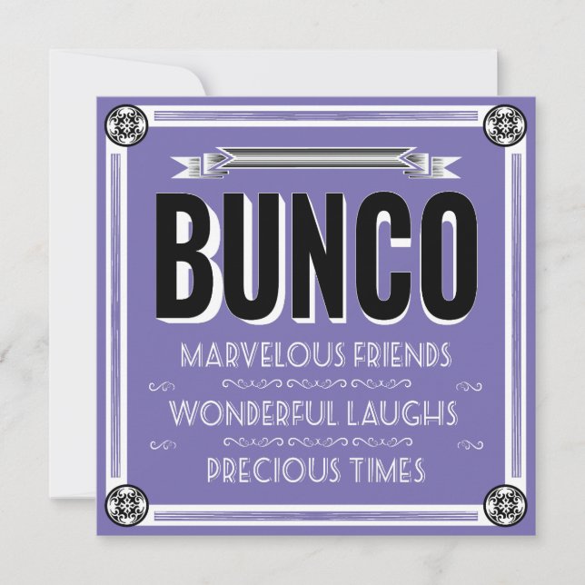 Vintage Purple Typography Bunco  Invitation (Front)