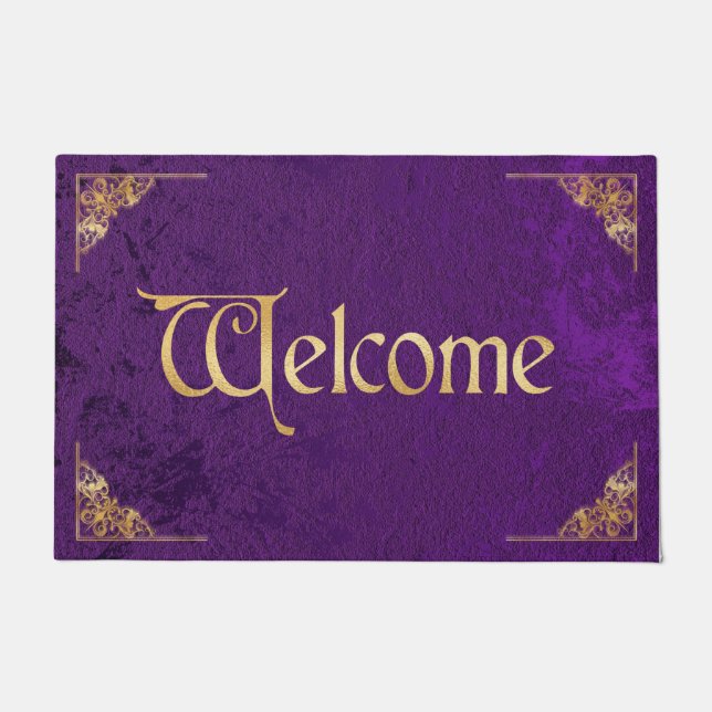 Vintage Purple Velvet and Gold Welcome Doormat (Front)