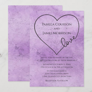Vintage Purple Wedding Heart Watercolor Grunge Invitation