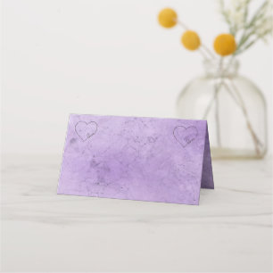 Vintage Purple Wedding Watercolor Grunge Heart Place Card