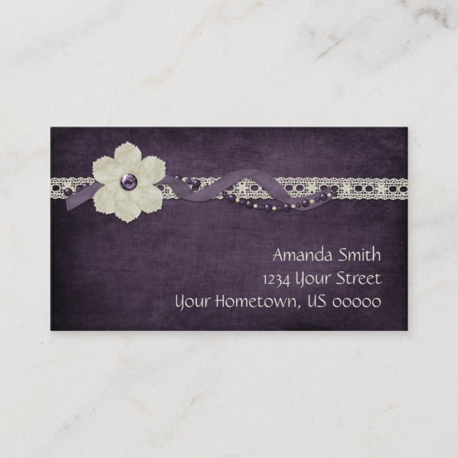 Vintage Purple White Beads and Lace Business Card (Front)