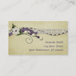 Vintage Purple White Beads and Lace Business Card