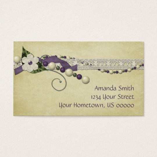 Vintage Purple White Beads and Lace Business Card