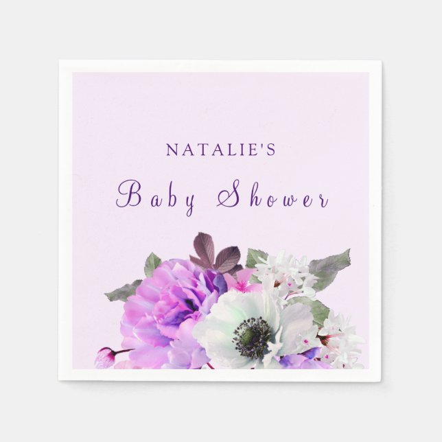 Vintage Purple White Flower Baby Shower Napkin (Front)